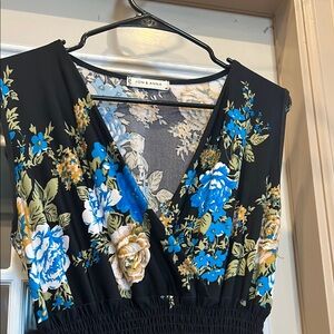 Jon & Anna Black Dress with Blue and Yellow Floral Design